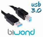 Cable USB 3.0 - 3m BIWOND, tipus a/m-b/m, negre 800565