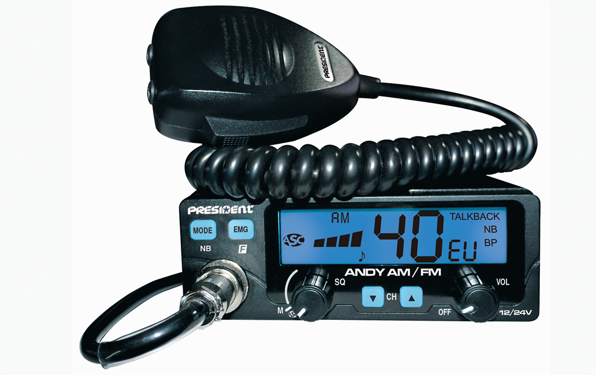 President Andy ASC emisora móvil CB 27 MHz 40 canales AM / FM, 12 / 24 voltios