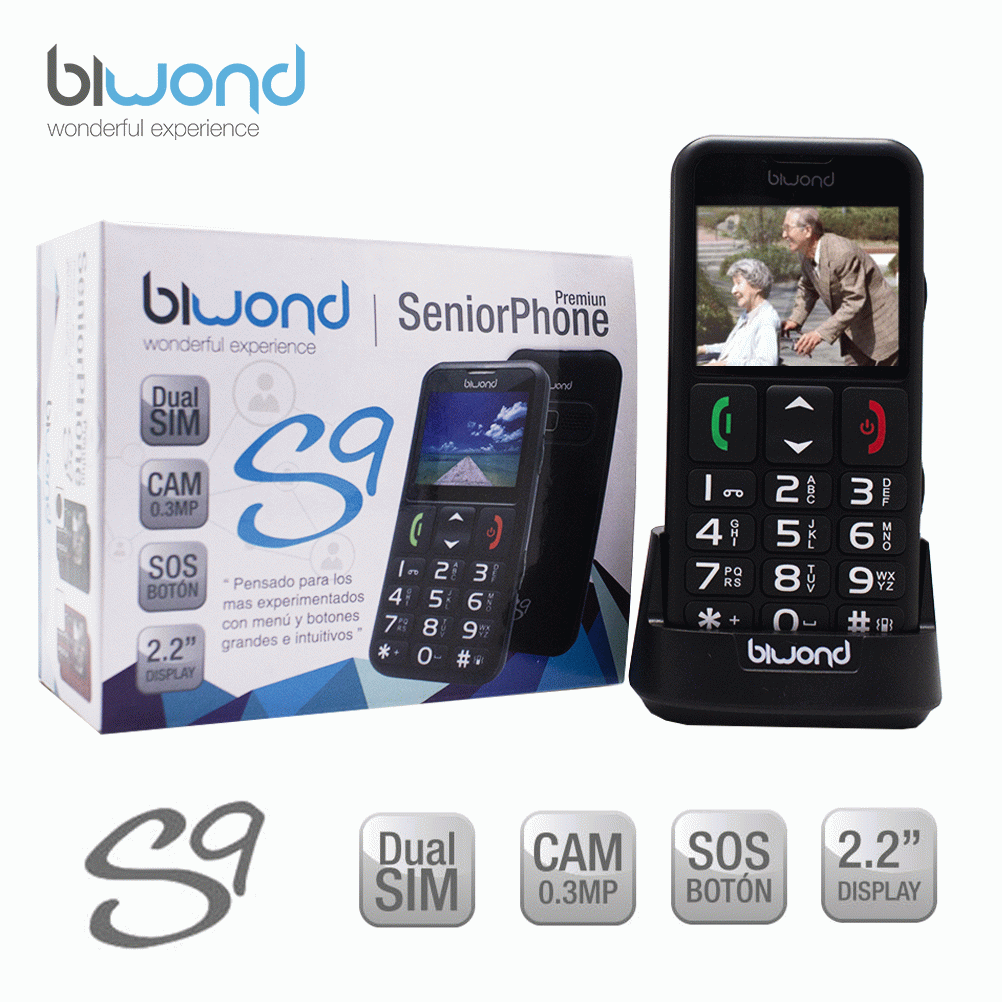 Telfono BIWOND s9 dual SIM seniorphone negro + estacin carga 53598