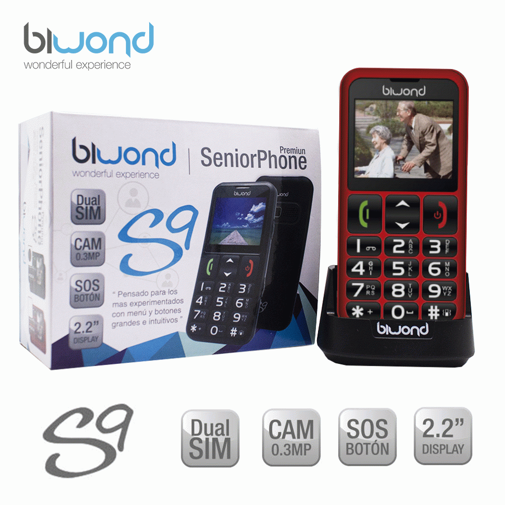 BIWOND s9 dual SIM seniorphone rojo + estación carga 53599
