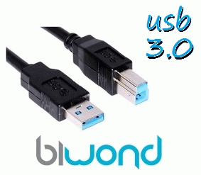 Cable USB 3.0 - 1.8m BIWOND, tipus a/m-b/m, negre 800558