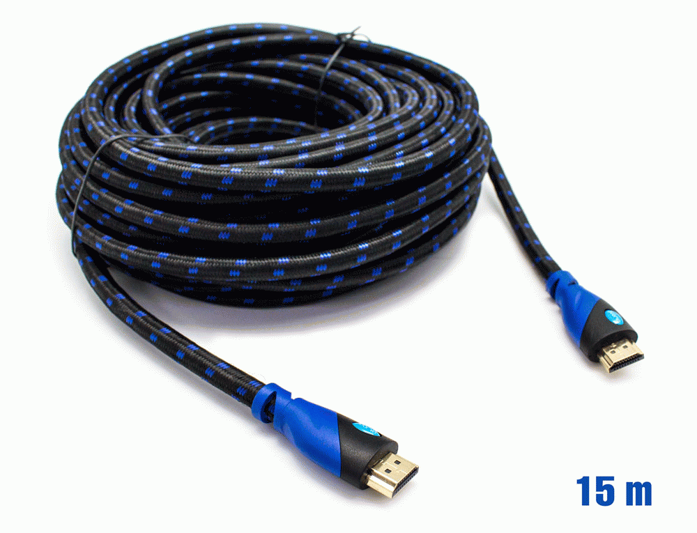Cable HDMI mallado v.1.4 m/m 26AWG azul/negro 15m BIWOND 800944