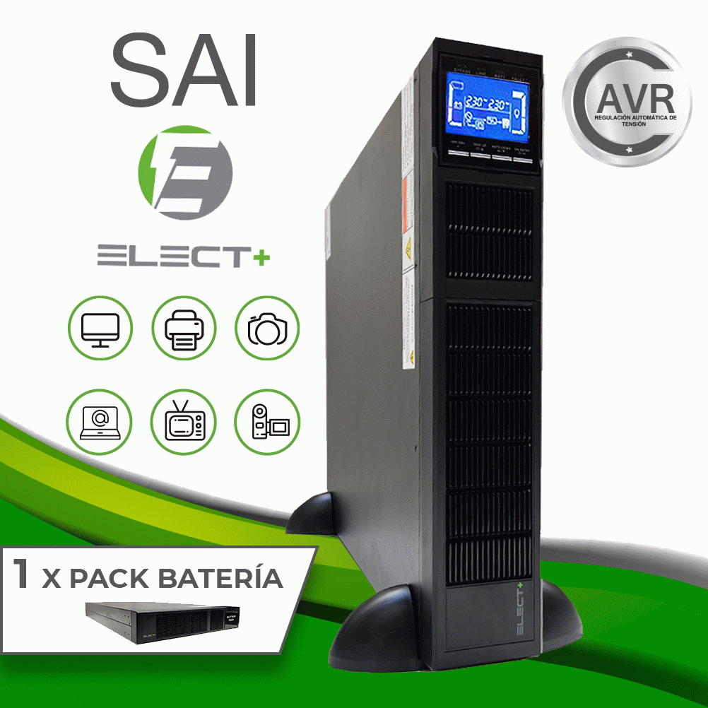 Sistema alimentació ininterrompuda rack Protect online 6000Va el0007 + 1 pack bateras 12V/7ah 16pcs elect + EL0009