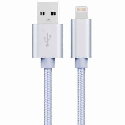 Cable USB a lightning 8 pines (carga y transferencia) metal plata 1m BIWOND 51931
