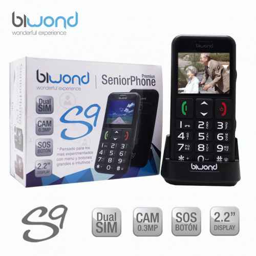 BIWOND s9 dual SIM seniorphone negro + estación carga 53598