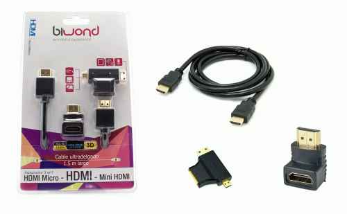 Cable HDMI 1.5m + adaptadores micro/mini HDMI BIWOND 800968