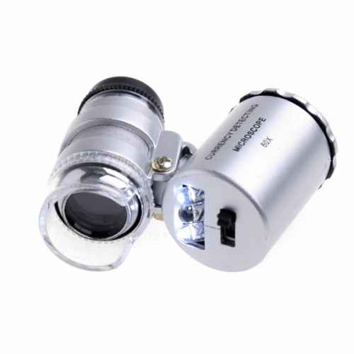 Mini microscopio monoculo con luz LED y lupa 60x 91084