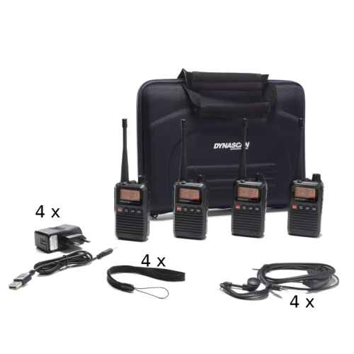 Dynascan R10 Quad pack 4 walkies+maletín+auriculares, de uso libre normas PMR446