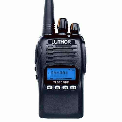 Luthor TL-630 Walkie de uso profesional VHF 136-174 Mhz,  250 canales de memoria. Protección IP67
