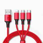 Cable multi carga USB 2.0 a tipo c + ligthning + micro USB rojo BIWOND 21N01